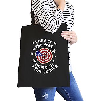 Land of The Free Home 4th of July Canvas Tote Bag For Pizza Lovers