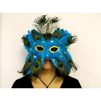 Fischgrätenartig Maske mit Pailletten Blau Augen mit Straußenfeder Plume (1)