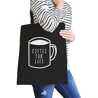 Coffee For Life Black Canvas Bag Cute Graphic Tote For Coffee Lover