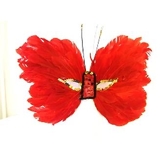 Gefiederte Maske rot Schmetterling mit Pailletten Augen und Nase (1)